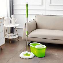 Magic Rotating Mop With Wringer Bucket, 360° Rotating Microfiber Head, Adjustable Telescopic Handle, Efficient Cleaning System For Wood, Ceramic, Marble Floors And More (BLACK) - Green - View 8