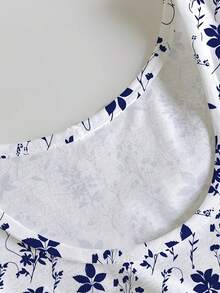 [Vestido floral para mujer] Vestido casual de fibra sedosa con estampado floral digital para mujer, primavera/verano, estilo europeo y americano - Azul - Ver 5