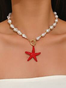 pieza de elegante collar de joyeríbohemia oceánica para mujer, para todas las estaciones, con estrellas de mar de plástico multicolor, conchas artificiales, caracolas, peces pequeños, ca - Multicolor 8 - Ver 7