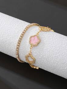 pieza de pulsera de lujo y elegancia para mujer con diseñde trébol hueco de cristal (sin caja de regalo) - Rosa 3 - Ver 7