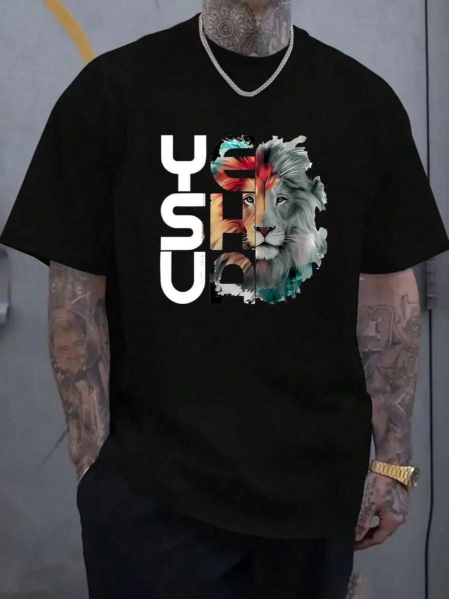 1 camiseta estampada para hombre - Camiseta de cuello redondo cómoda y elegante, ideal para uso diario y actividades al aire libre. - Negro - Ver 1