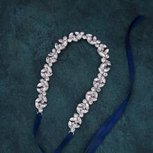 1 pieza Faja nupcial de cristal de Rhinestone plateado con cinta blanca, faja nupcial de cristal de Rhinestone - Cinta blanca - Ver 9