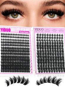 YIDUO 980片 6款混色簇狀接睫毛套組，80D-300D 尖底濃密 D捲睫毛 5-20mm，含 2 瓶膠水與封口液、卸除液、鑷子與刷子，家用 DIY 全套組 - 彩色 - 查看 18