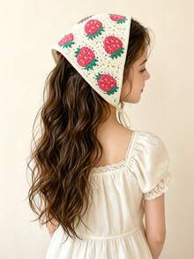 4pcs Sweet Strawberry Headscarves, Cute Girls Headscarves, Pastoral Style Headscarves, Suitable For Outdoor Wear - Multicolor - View 2