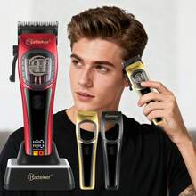 Hatteker 1 pièce Tondeuse à cheveux professionnelle à moteur à lévitation magnétique haute vitesse avec affichage numérique LCD, utilisation à domicile avec base de chargement, tondeuse à cheveux rasoir électrique - Voir 3