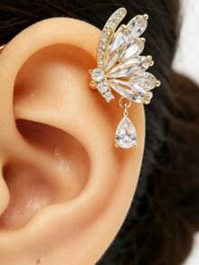 1pc Exquisite Elegant Butterfly Fairy Wing Water Drop Zirconia Ear Cuff, Niche Design No Piercing Copper Ear Accessory, High-End Women's Daily Evening Wedding Commute Style - Butterfly Wing Ear Bone Clip - View 12