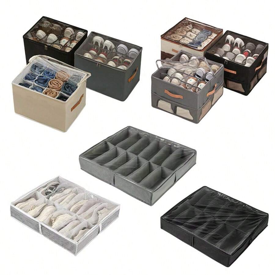 Foldable Shoe Box Storage Organizer, Suitable For Square Shoe Boxes, Non-Waterproof, Multi-Purpose, With Lid Closure