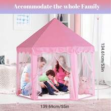Girls Princess Castle Play Tent With Starry Lights, Kids Indoor Outdoor Playhouse For Ages 3+, Pink & Blue Options, Spacious Foldable Portable - LJSW-pink - View 4