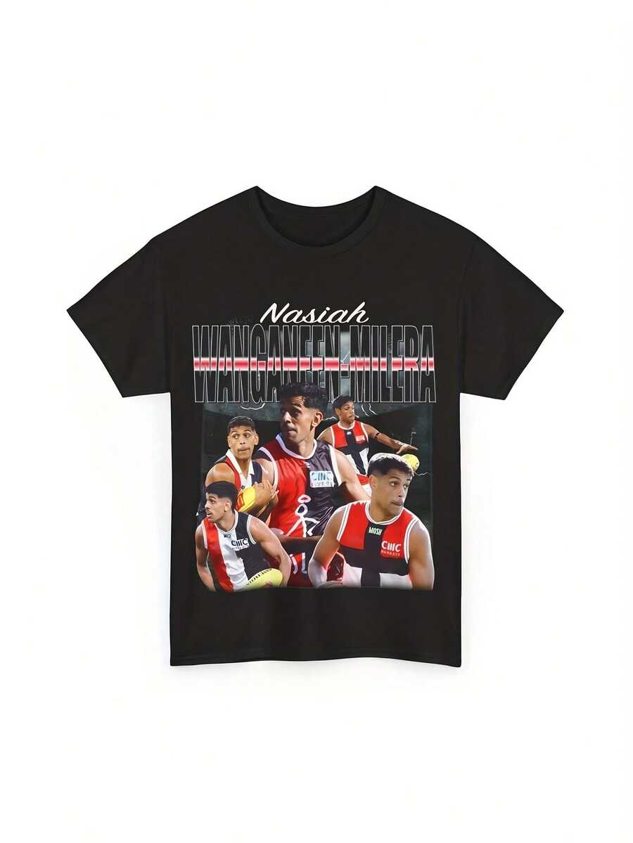 Camiseta de hombre Nasiah Wanganeen Milera con logo GFAN y diseño de jugador - Camiseta elástica de cuello redondo 100% con estampado de firma, tallas S-3XL para uso casual y eventos de fans