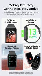 Samsung 新款 Galaxy Fit3 智慧手環 1.6 吋 AMOLED 高畫質彩色螢幕 輕量設計 藍牙計步器 健身追蹤 心率健康 多功能手環 - 查看 3