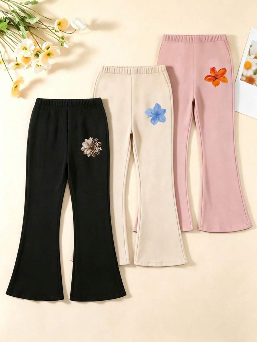 Girls' Simple Casual All-Match Versatile 3-Piece Set Long Flare Pants, Suitable For Home And Outdoor Wear, All Seasons - Multicolor - View 1