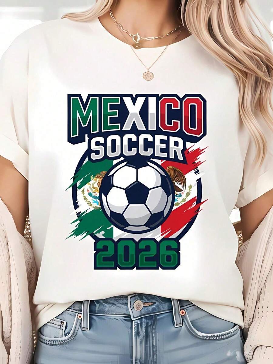 Men's Cotton Short Sleeve Summer T-Shirt Black/White/Red/Blue/Green Round Neck Short Sleeve Bera Mexican National Football Team Basic Men's T-Shirt 100% Cotton Short Sleeve Basic - 黑色 - 查看 1