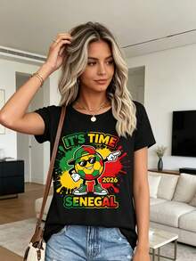 Camiseta del equipo femenino de fútbol de Senegal - Camiseta de manga corta y cuello redondo con diseño de la selección nacional, ropa casual lavable a máquina, adecuada para la temporada de fútbol 2026, eventos del equipo y ropa para aficionados. - Negro - Ver 1