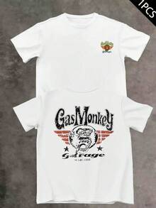 Camiseta Gas Monkey Garage, estampado a doble cara, cuello redondo y corte casual, algodón de 220 g/m² (1 pieza), , camisetas de hombre, México, mundo, ropa de hombre, camisas de homb - Blanco - Ver 1