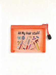 「All My Hair Stuff」印花透明網格收納袋，便攜式網格化妝包、盥洗用品收納袋、旅行化妝包、透明髮飾美容收納袋，度假必備海灘收納用品；適用返校、寄宿學校、週末度假與日常通勤收納袋；可折疊輕便化妝包，適合商務出差與便攜隨身包，小化妝包、化妝品收納盒、大容量收納袋，創意女性禮物，返校季 - 彩色 - 查看 23