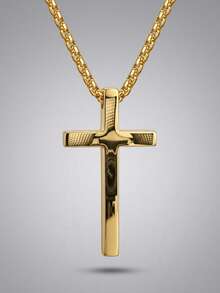 Men's Pendant Necklace, Men's Stainless Steel Cross Chain Pendant Necklace - Gold - View 7