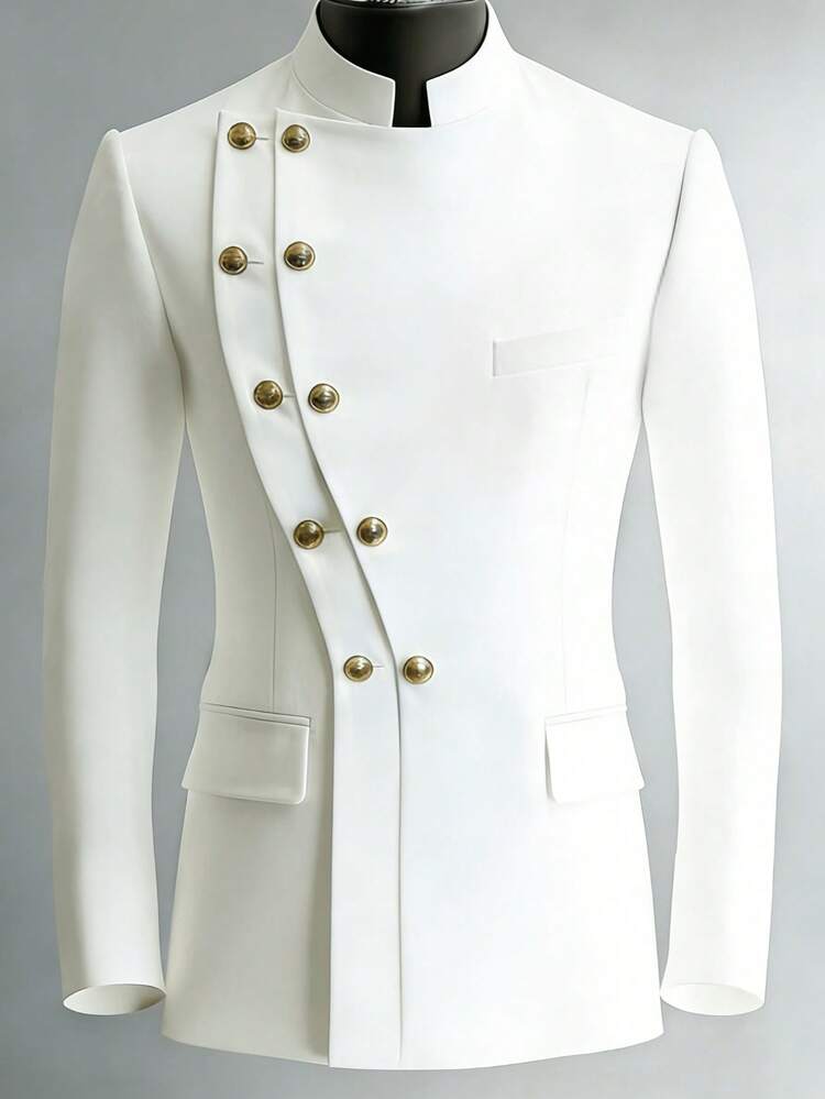 Mens Casual Suit Blazer Jackets Stand Mandarin Collar Lightweight Lined Business Dress Sport Coats - 白色 - 查看 5