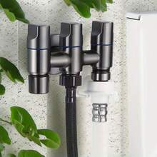 1pc -Plated Zinc Alloy 3-Way Diverter Valve, Faucet Accessory Splitter Valve, Multi-Function 1-In 3-Out Water Diverter Valve With Independent Control Handle, Suitable For Washing Machine And Toilet - Black and Gray - View 7
