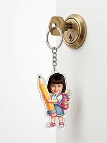 1pc Custom Photo Cartoon Kid Keychain,Personalized Student Backpack Bag Tag,Back To School,First Day Of School Keepsake,Birthday Gift,End Of School, Gift For Kids, Preppy Aesthetic - Multicolor - View 9