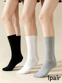 5 Pairs Men's White Mid-Calf Socks, Odor-Resistant, Sweat-Absorbent, Cotton, Skin-Friendly, Comfortable, Solid Color, Versatile, Business Black Long Socks, Spring Casual Student Sports Socks - Multicolor - View 9
