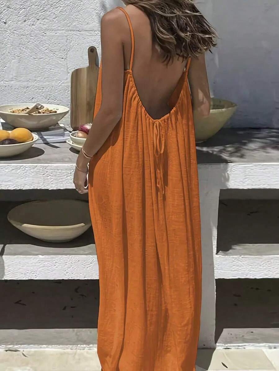 Women's 2026 Strappy Dress, Backless, Loose Fit, For Home Use. - 橘色 - 查看 1