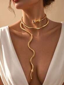 1pc Exaggerated Personalized Gold Snake-Shaped Coiled Spring Retractable Elastic Open Bangle, High-End Multi-Wear Party Collar Necklace, Niche Elegant Arm Cuff, Anklet, Foot Chain - Gold Snake Bracelet - View 7