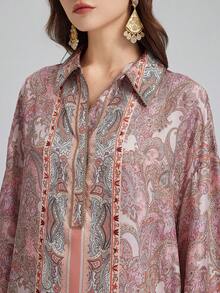 Rich Radi Q's فستان ماكسي أنيق للنساء بأكمام طويلة وياقة قميص وقصة A-Line، حافة غير متماثلة، مناسب للمناسبات الكاجوال في فصل الخريف - وردي - مشاهدة 5