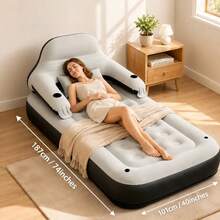 2-In-1 Inflatable Sofa Bed, Convertible Outdoor Camping Lounge Chair, Built-In Cup Holder, Comfortable Flocked Inflatable Mattress, Suitable For Camping, Travel, Picnic And Poolside Use - A - View 7