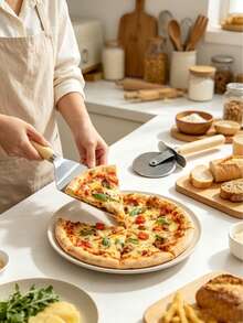 1pc/2pcs Stainless Steel Pizza Peel And Roller Knife Set, A Durable Baking Tool. A Space-Saving, Heat-Resistant Wooden-Handle Kitchen Cutting Set, Suitable For Pizza And Cake. An Excellent Practical Gift For Home Baking Enthusiasts. - Silver-wood Handle - View 7