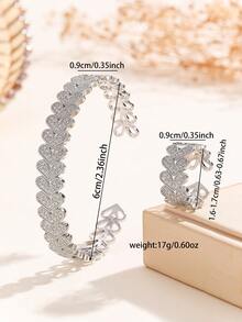 2pcs/Set Women's Luxury Cubic Zirconia Heart-Shaped Jewelry Set, Open Bangle Bracelet & Ring Accessories For Daily Wear - Multicolor - View 5