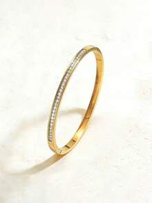 2026 Summer New 2pcs/Set Elegant Versatile Women's Bracelet 18k Gold Plated Stainless Steel Bangle High-End Fashion Jewelry Perfect Gift Suitable For Summer Vacation Gathering Party - Gold - View 3