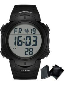 SANDA. SANDA Fashion Waterproof Multi-Function Watch For Teenagers, Single Display Large Dial Luminous Student Wristwatch - one-size - View 10