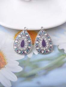 10 peças de pingentes vintage em forma de gota de água com strass, prata envelhecida, amuletos boémios - gotas de água - Ver 3
