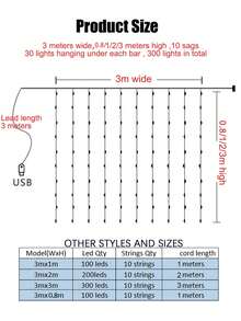 LED Curtain Lights, 8 Modes, USB Powered, With Remote Control, Fairy String Lights, Perfect For Wedding, Christmas And Holiday Home Decor - Yellow - View 7
