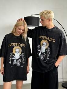 Camiseta Casual de Verano de Manga Corta para Hombre y Mujer, 100% Algodón, Diseño Patriarcal 2025, Estilo Retro de Lujo, 6 Tallas Disponibles - Cuello Redondo, Estampado Elegante Y2K 2J4R - Negro - Ver 4