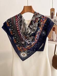 1pc 68*68cm Retro Leopard Tiger Stripe Border Landscape Linen Scarf, Thin Multi-Purpose Scarf For All Seasons, Daily Outing & Party - Multicolor - View 10