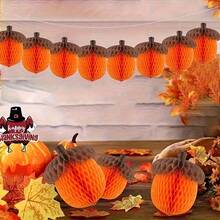 10/2pcs Autumn Acorn Honeycomb Decorations, Thanksgiving Paper Honeycomb Hanging Ornaments, Autumn Tree-Shaped Party Gift Decor, Home Decoration Supplies - View 9