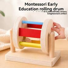 Montessori Solid Wood Rainbow Rolling Drum Educational Toy, Wooden Rainbow Textile Drum, Baby Early Learning Box Toy - Multicolor - View 6