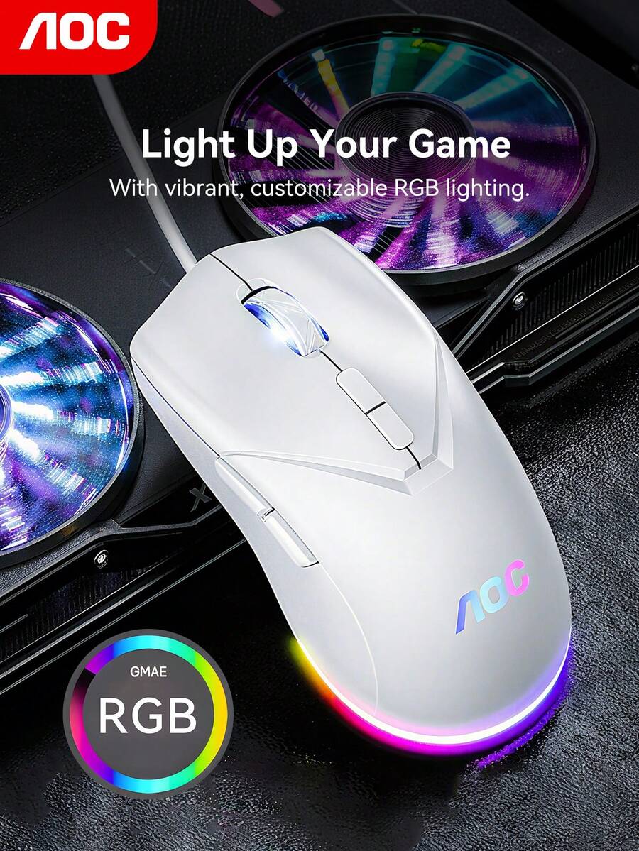 AOC Wired Gaming Mouse, 3600 DPI Adjustable, Silent Buttons, RGB Backlight, Suitable For Gaming And Office, Plug And Play - View 1