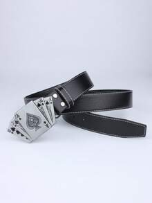 1pc Punk Street Style Poker Card Shaped Buckle, Simple Casual PU Belt, Unisex - Black - View 2