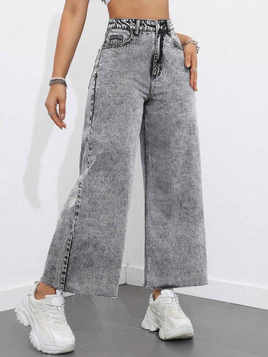 Straight-Leg Jeans With Pockets And Zipper, Versatile Fashion For Women - Grey 2 - View 1