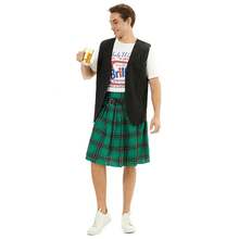 Men's Pleated Skirt For Halloween, Scottish National Costume, Short Skirt, Stage Outfit - 4615黑色馬甲 - 查看 3