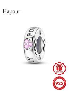 1pc Original 925 Sterling Silver Eternal Text Heart-Shaped Zirconia Spacer Bead, Suitable For Bracelet Necklace DIY Matching - Silver - View 7