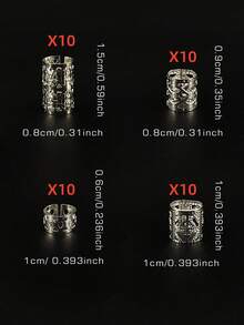 40pcs Hair Jewelry For Braids, Multi Style Hair Cuffs Adjustable Metal Silver Braids Ringss Hair Braids Decorations For Women - Silver - View 5