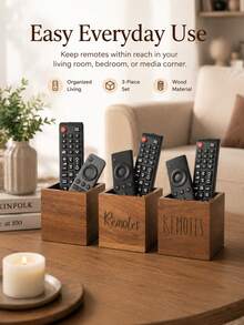 1pc Solid Wood Remote Control Holder, Solid Wood Desktop Storage Box, Suitable For Dorm Room Controller, Office Supplies And Study Essentials Storage Basket, Compact Storage Box For Bedroom, Living Room And Home Decor - Brown - View 7