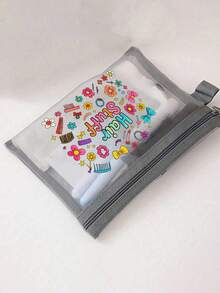 Cute Hair Stuff Cartoon Print Mesh Storage Bag, 6 Colors & Multiple Styles Available, Transparent Mesh Design For Easy Visibility Of Hair Ties, Hair Clips, Combs, Bangs Stickers And Other Hair Accessories, No Need To Search,Back To School - Multicolor - View 8