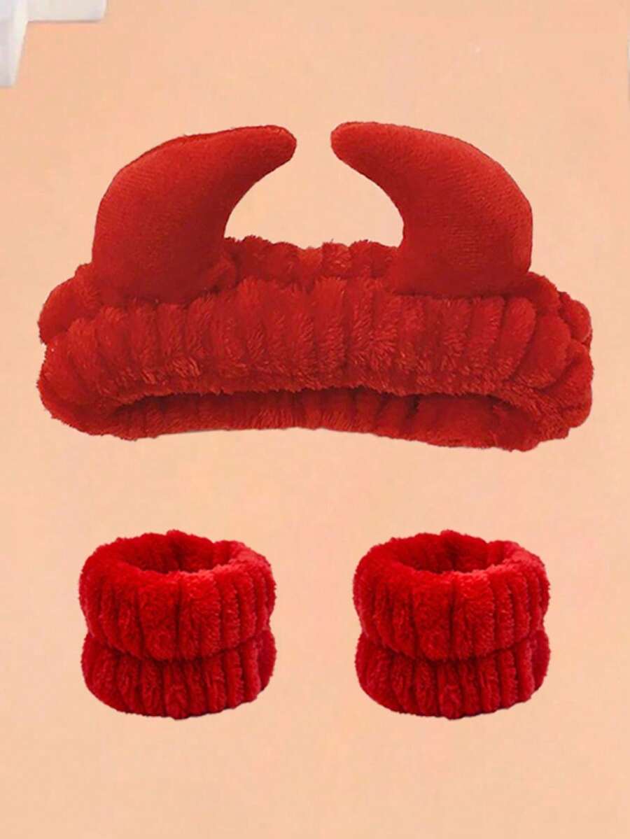 1 Set Cute Cow Horn Headband Funny Costume Hair Accessory Multi-Functional Face Washing Wristband Headband 3pcs - Multiple Styles - View 1
