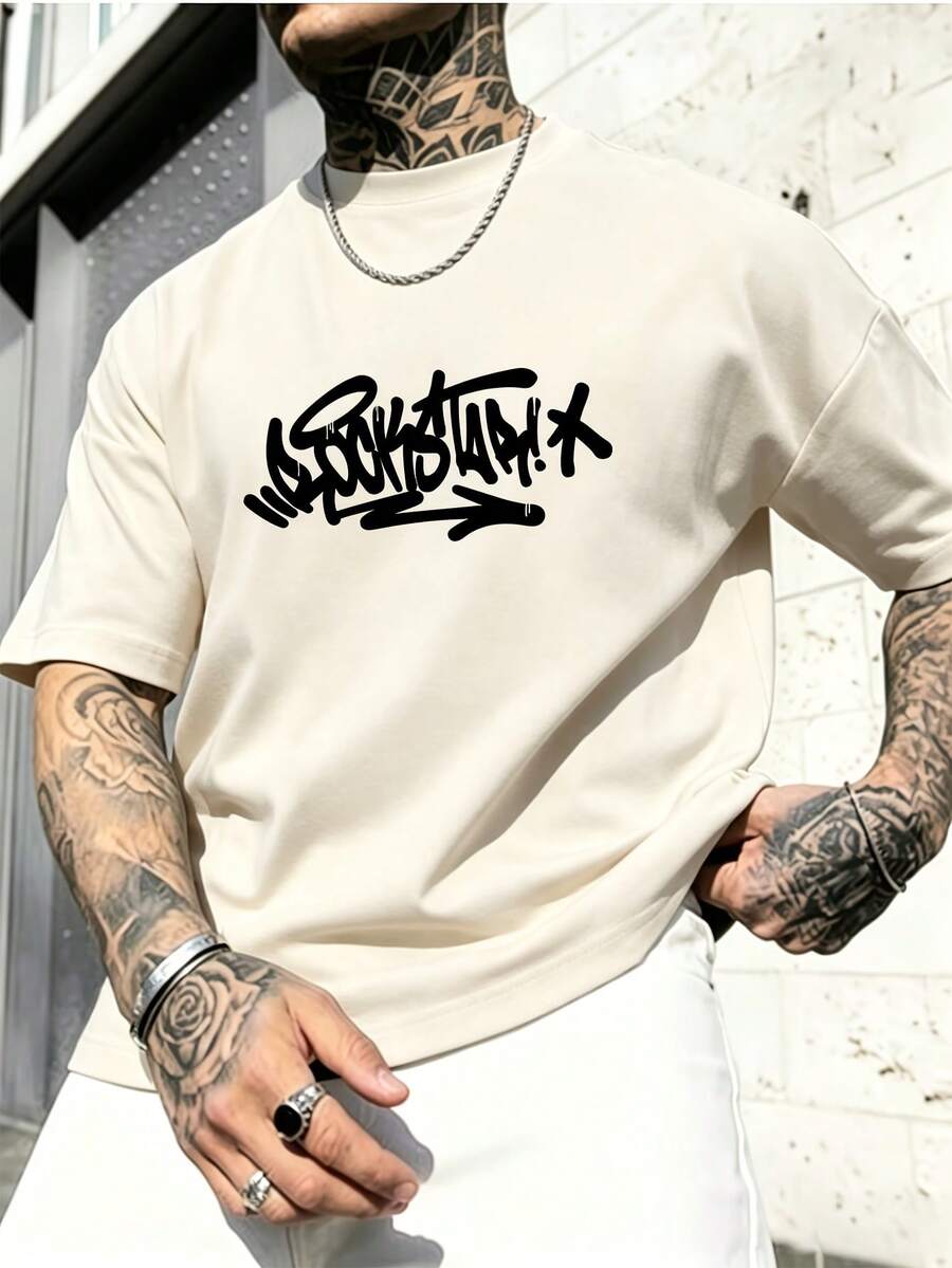 Camiseta Casual y de Moda para Hombre - 100% Algodón Puro, Estilo Regular, Manga Corta, Cuello Redondo, con Diseño de Impresión de Moda, Muy Adecuada para Ropa de Calle o Estilo Diario, o co - Gris - Ver 1