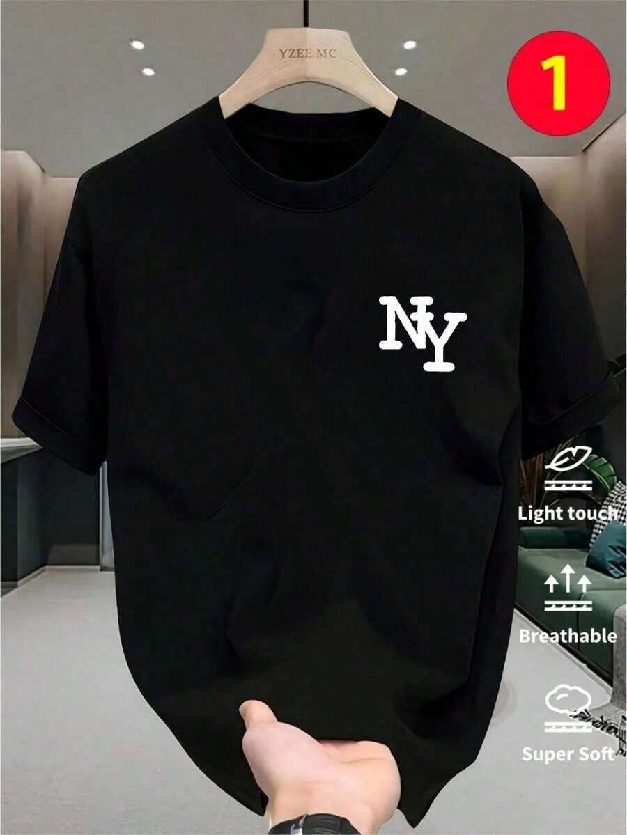 Men's Short-Sleeved, Crew-Neck T-Shirt. Casual Style With Modern And Comfortable Prints. For Men And Women, Couple Style, Short-Sleeved T-Shirt With VN Print - 黑色 - 查看 1