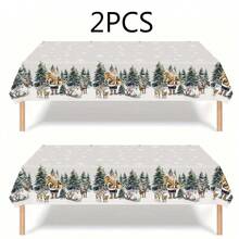 1/2pcs Christmas Plastic Tablecloth, 53.93" X 86.61" Rectangular Tablecloth, Christmas Gingerbread Snowflake Snowman Gold Christmas Tree Reindeer Pattern Tablecloth, Suitable For Christmas Winter Holiday Decoration Party Supplies, Holiday Family Gathering, Christmas Tablecloth - Multicolor - View 14